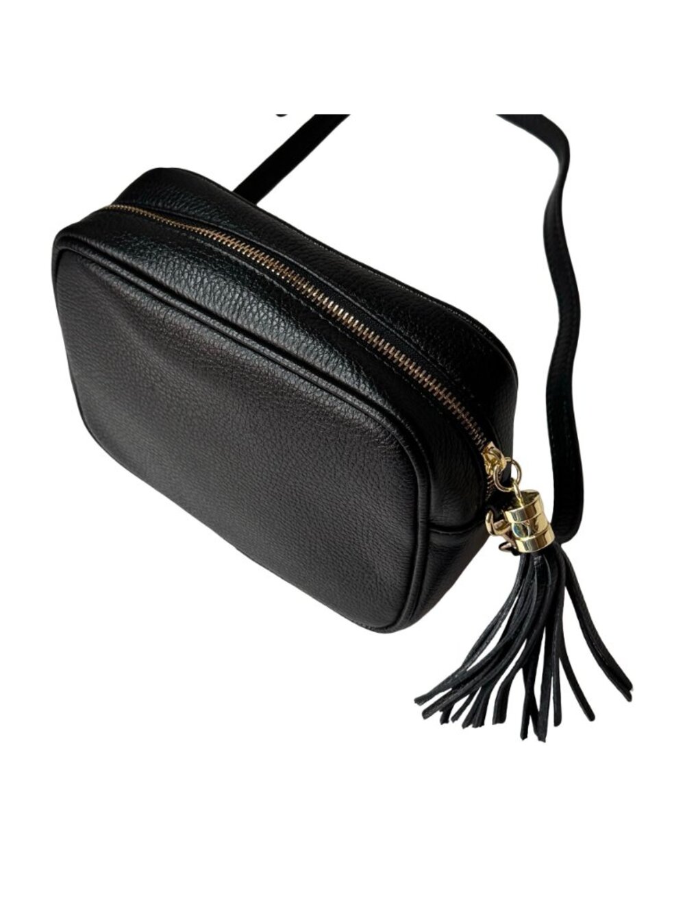 Borse in Pelle Italian Leather Crossbody Camera Bag Black Tassel Preppy - Picture 4 of 16